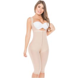 Fajas Salome 0520, Open Bust Post Surgery Full Body Shaper for Women, Butt Lifter Knee Length Bodysuit