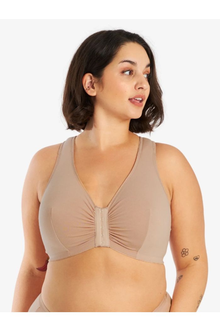 Leading Lady - The Indy Cotton Front-Closure Lace Racerback Bra LL138-SAND